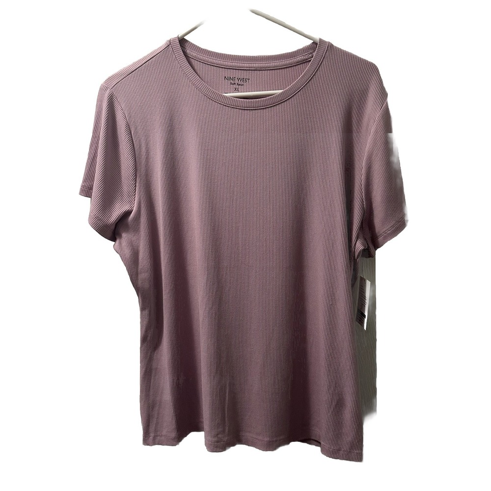 Nine West Top Womens XL Rose Pink Soft Spun Ribbed Knit Stretch Casual Tee NWT